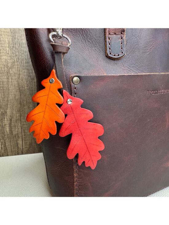West Hills Studio Handbags - Leather Purse Charm Oak Tree Leaf Bag Charm Genuine Leather Purse Keychain NEW